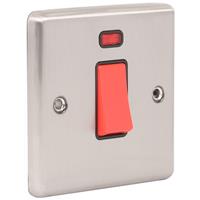 Wessex Electrical Wessex Brushed Stainless Steel 45A DP Switch Switch + Neon 1 Gang in Silver