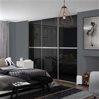 Spacepro Minimalist 3 Door Sliding Wardrobe Kit Silver Framed Glass Doors 1790 x 2260mm in Black Aluminium/Glass