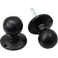 Old Hill Ironworks Mortice Knob Set (Sprung) 45mm Ball (Pair) in Black Cast Iron