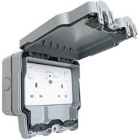 Wessex Electrical Wessex IP66 13A RCD Switched Socket 2 Gang in Grey Polycarbonate