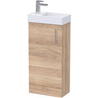 Nuie Vault Single Door Compact Floor Standing Vanity Unit Bleached 400mm With Ceramic Basic in Oak MFC