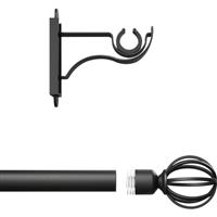 Rothley Curtain Pole Kit with Cage Orb Finials Matt 25mm x 1219mm in Black Steel