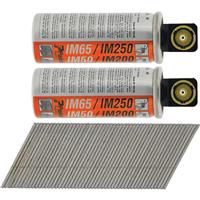 Paslode IM65A F16 Angled Brad Nails & 2 Fuel Cells 16 x 51mm Galv (2000 Pack) in Silver