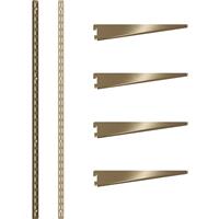 Rothley Antique Twin Slot Shelving Kit 1220mm Uprights (x2) & 220mm Brackets (x4) in Brass Steel
