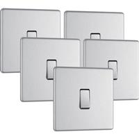 BG Screwless Flat Plate Brushed Stainless Steel Light Switch 1 Gang 2 Way 20A-16AX (5 Pack) in Silver