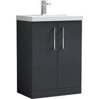 Nuie Arno Double Door Floor Standing Vanity Unit Soft 600mm With Standard Basin in Black MFC