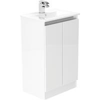 Newland Double Door Slimline Floor Standing Vanity Unit With Basin Gloss 500mm in White MFC