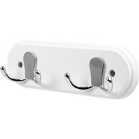 Twin Double Robe Hook Rail Chrome on in White
