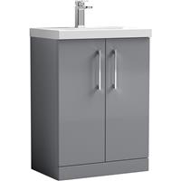 Nuie Arno Double Door Floor Standing Vanity Unit Satin 600mm With Slim Edge Basin in Grey MFC