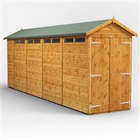 Power Apex Security Shed 18' x 4' - Double Doors in Natural Timber