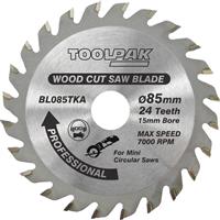 Toolpak Thin Kerf TCT Wood Circular Saw Blade 85 x 15mm 24T Steel