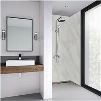 Mermaid Carrara Laminate Shower Wall Panel Tongue & Groove 2420mm x 1185mm in Marble