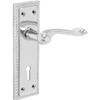 Georgian Scroll Door Handles Lock Polished (Pair) in Chrome