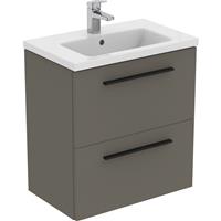 Ideal Standard i. life S Compact Wall Hung Vanity Unit with Basin Matt 600mm with Matt Black Handles in Quartz Grey