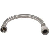 Unbranded Pushfit Tap Connector 15mm x 3/4" 13mm Bore. 300mm in Chrome Rubber/Steel