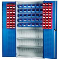 Barton Louvred Panel Cabinet with 3 Shelves & Bins 2000 x 1015 x 430mm - 60 TC2 Red & 30 TC3 Blue Bins (90 Pk) Steel