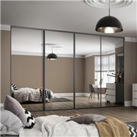 Spacepro Classic 4 Door Sliding Wardrobe Kit Graphite Framed Mirror 3586 x 2260mm in Grey Steel/Glass
