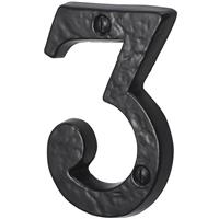 Old Hill Ironworks Door Numeral Number 3 in Black Cast Iron