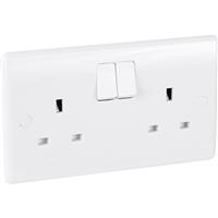 BG 13A Low Profile Switched Socket 2 Gang Single Pole in White Plastic