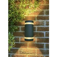 Lutec Focus Dusk to Dawn Wall Light IP44 2x GU10 in Dark Grey Aluminium