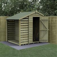 Forest 4LIFE Apex Shed 4 x 6 - Single Door - No Windows - With Lean-To in Natural Timber