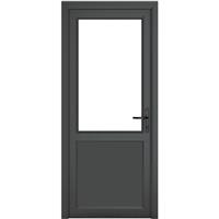 Crystal uPVC Single Door Half Glass Half Panel Left Hand Open In 920mm x 2090mm Clear Triple Glazed /White in Grey