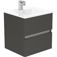 Newland Double Drawer Wall Hung Vanity Unit With Basin Midnight Mist 500mm in Black MFC