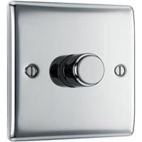 BG Nexus Metal Polished 200W Intelligent LED Dimmer Switch 1 Gang 2 Way in Chrome Plastic