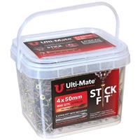 Ulti-Mate Stick-Fit Woodscrews Tub 4.0 x 50mm (800pk) in Gold