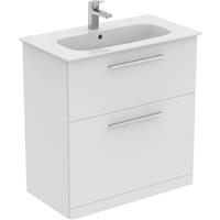 Ideal Standard i. life A Double Drawer Floor Standing Vanity Unit with Basin Matt 800mm with Brushed Chrome Handles in White