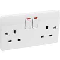 MK DP Switched Socket 2 Gang in White Plastic