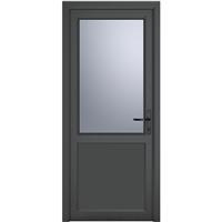 Crystal uPVC Single Door Half Glass Half Panel Left Hand Open In 890mm x 2090mm Obscure Double Glazed Grey/White (each)