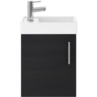 Nuie Vault Single Door Compact Wall Hung Vanity Unit with Ceramic Basin 400mm Hacienda Black in Blue MFC