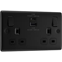 BG Nexus Metal Matt Switched Socket With USB A+C 22W 2 Gang (13A) in Black Plastic