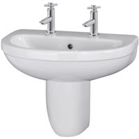 Nuie Ivo Basin & Semi-Pedestal 550mm 2 Tap Hole in White Vitreous China