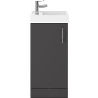 Nuie Vault Single Door Compact Floor Standing Vanity Unit with Ceramic Basin 400mm Gloss in Grey MFC