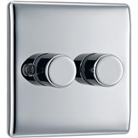 BG Nexus Metal Polished 200W Intelligent LED Dimmer Switch 2 Gang 2 Way in Chrome Plastic