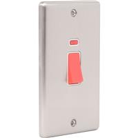 Wessex Electrical Wessex Brushed Stainless Steel 45A DP Switch Switch + Neon Upright Plate in Silver