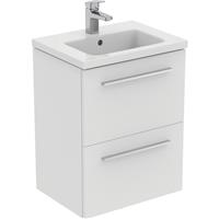 Ideal Standard i. life S Compact Wall Hung Vanity Unit with Basin Matt 500mm with Brushed Chrome Handles in White