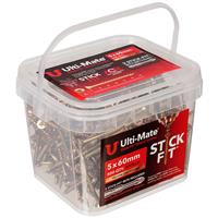 Ulti-Mate Stick-Fit Woodscrews Tub 5.0 x 60mm (500pk) in Gold