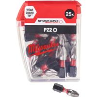 Milwaukee SHOCKWAVE Impact Screwdriver Bit PZ2 x 25mm (25 Pack) in Black/Silver Steel
