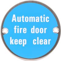 Eclipse Satin Stainless Steel Door Sign Auto Fire Door Keep Clear in Blue