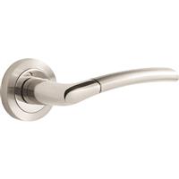 Augusta Dual Tone Lever on Rose Door Handles Nickel (Pair) in Silver