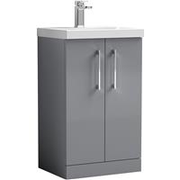 Nuie Arno Double Door Floor Standing Vanity Unit Satin 500mm With Slim Edge Basin in Grey MFC