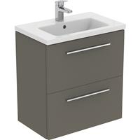 Ideal Standard i. life S Compact Wall Hung Vanity Unit with Basin Matt 600mm with Brushed Chrome Handles in Quartz Grey