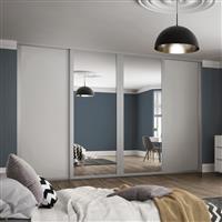Spacepro Shaker 4 Door Sliding Wardrobe Kit Dove and Mirror 3506 x 2260mm in Grey Steel/MFC/Glass