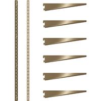Rothley Antique Twin Slot Shelving Kit 1980mm Uprights (x2) & 220mm Brackets (x6) in Brass Steel