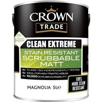 Crown Trade Clean Extreme Scrubbable Matt Emulsion Paint 5L in Magnolia