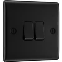 BG Nexus Metal Matt Switch 20A 16AX 2 Gang 2 Way in Black Plastic