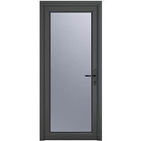 Crystal uPVC Single Door Full Glass Left Hand Open In 890mm x 2090mm Obscure Double Glazed Grey/White (each)